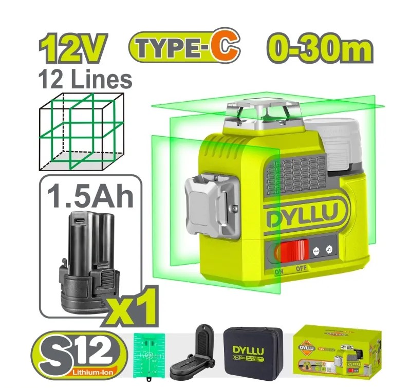 تراز لیزری شارژی 12 ولت 12 خط سبز دایلو مدل DTLE8M12