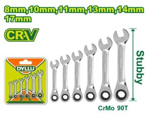 آچار یکسر جغجغه 6 عددی کوتاه دایلو مدل DTSP6406